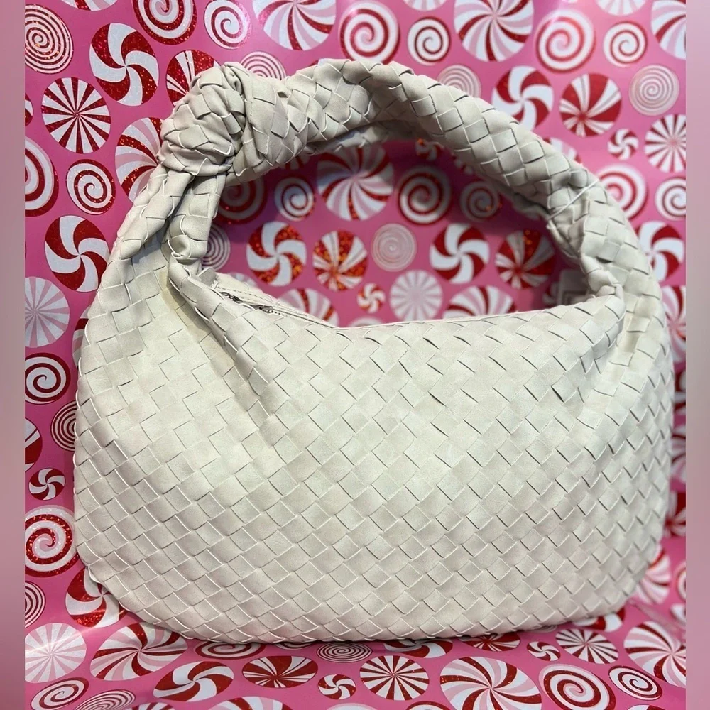 💎💎NWT-Urban Expressions STUNNING Bone Suede Faux-Leather Woven Hobo Bag 💎💎